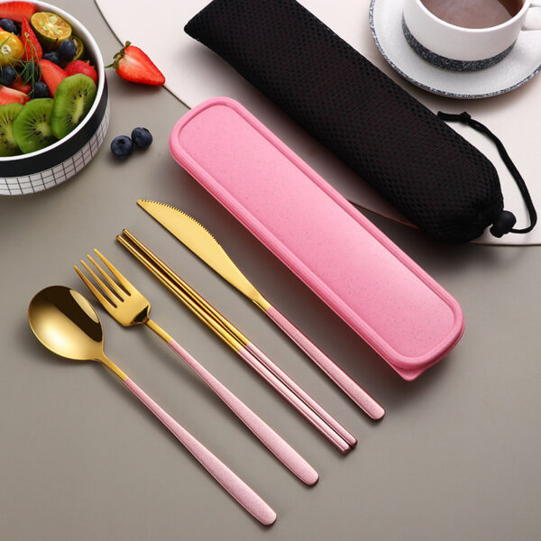 304 Dinnerware Set Flatware Kitchen Accessories Camping Travel Sets Gold Knife Fork Spoon Portable Cutlery Sets With Case - Image 3