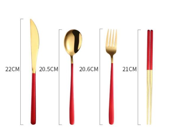 304 Dinnerware Set Flatware Kitchen Accessories Camping Travel Sets Gold Knife Fork Spoon Portable Cutlery Sets With Case - Image 2