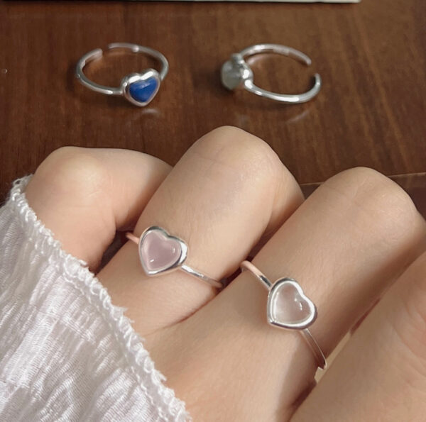 S925 Silver Minimalist Natural Crystal Ore Mini Heart Ring - Image 2