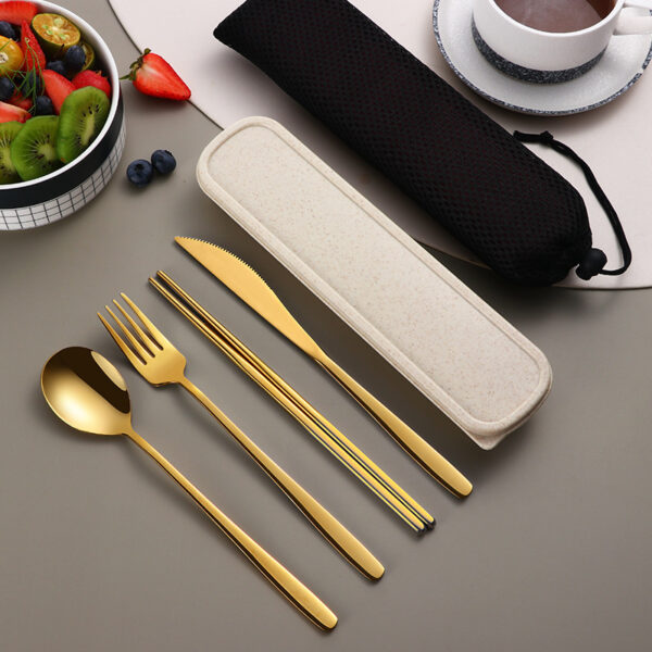 304 Dinnerware Set Flatware Kitchen Accessories Camping Travel Sets Gold Knife Fork Spoon Portable Cutlery Sets With Case - Image 10