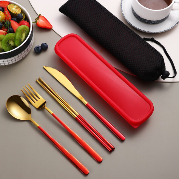 304 Dinnerware Set Flatware Kitchen Accessories Camping Travel Sets Gold Knife Fork Spoon Portable Cutlery Sets With Case - Image 9