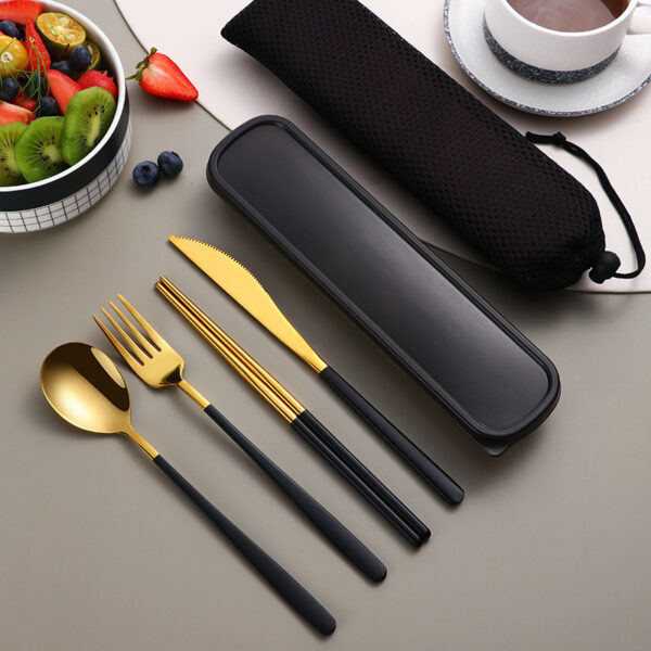 304 Dinnerware Set Flatware Kitchen Accessories Camping Travel Sets Gold Knife Fork Spoon Portable Cutlery Sets With Case - Image 6