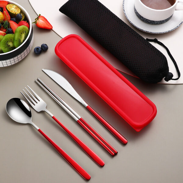 304 Dinnerware Set Flatware Kitchen Accessories Camping Travel Sets Gold Knife Fork Spoon Portable Cutlery Sets With Case - Image 5