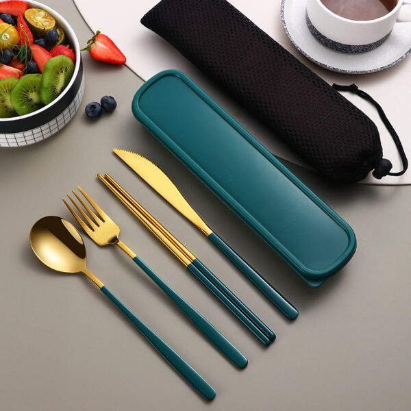 304 Dinnerware Set Flatware Kitchen Accessories Camping Travel Sets Gold Knife Fork Spoon Portable Cutlery Sets With Case - Image 4