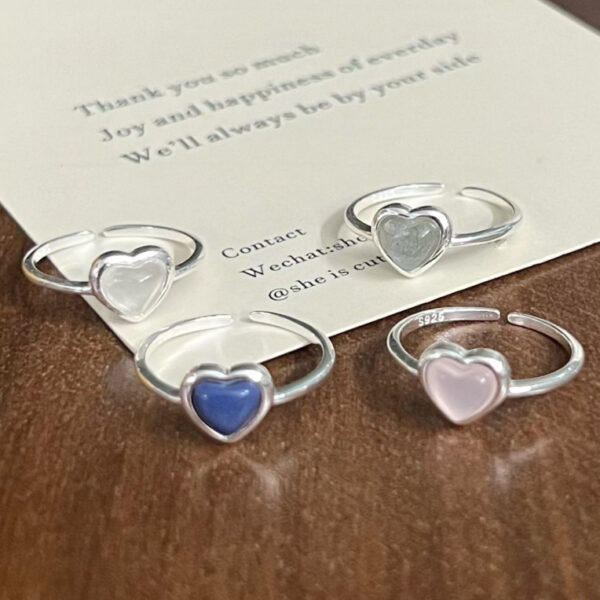 S925 Silver Minimalist Natural Crystal Ore Mini Heart Ring - Image 9