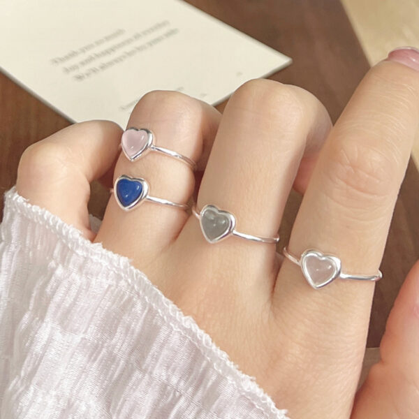 S925 Silver Minimalist Natural Crystal Ore Mini Heart Ring - Image 4